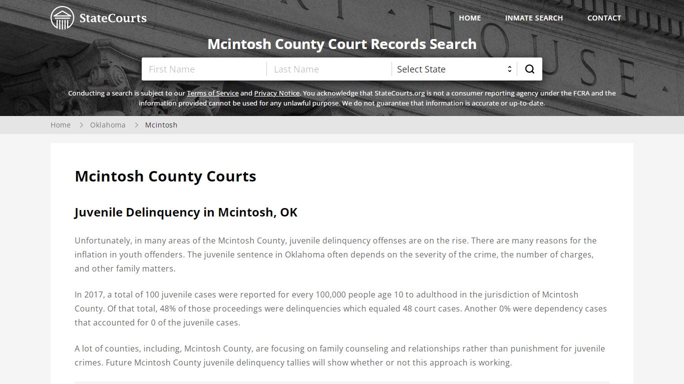 Mcintosh County, OK Courts - Records & Cases - StateCourts