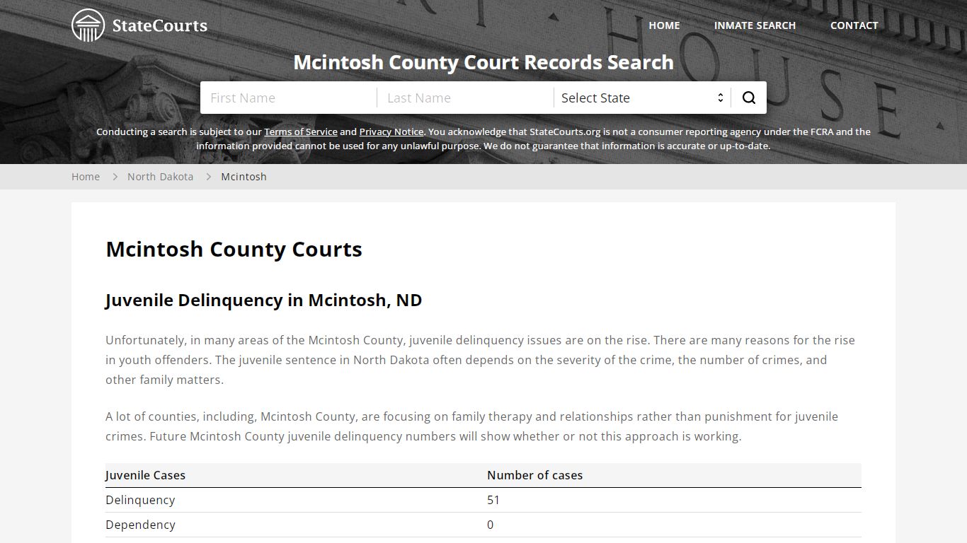 Mcintosh County, ND Courts - Records & Cases - StateCourts
