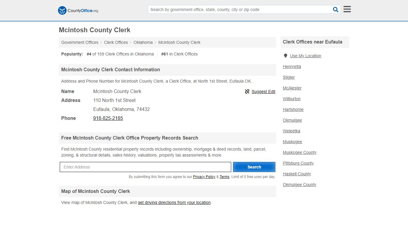 Mcintosh County Clerk - Eufaula, OK (Address and Phone)